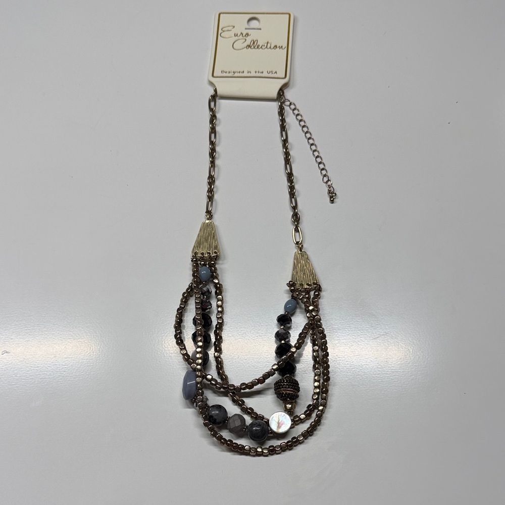 Multi-Strand Gray Bead Necklace